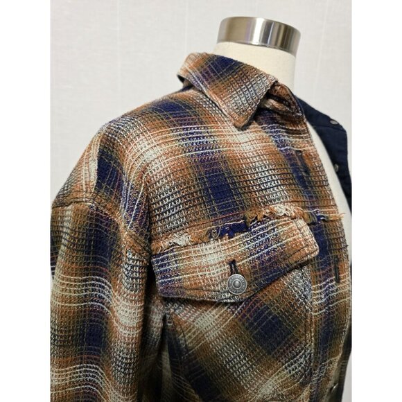 We The Free People Anneli Plaid Shirt Jacket Womens Small Button Down Ombre - Picture 4 of 8